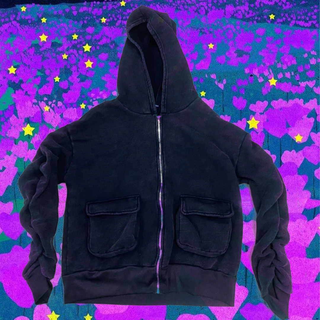 

Серая винтажная куртка-кардиган унисекс Y2K с капюшоном, уличная модная толстовка с капюшоном, повседневная одежда для мужчин и женщин