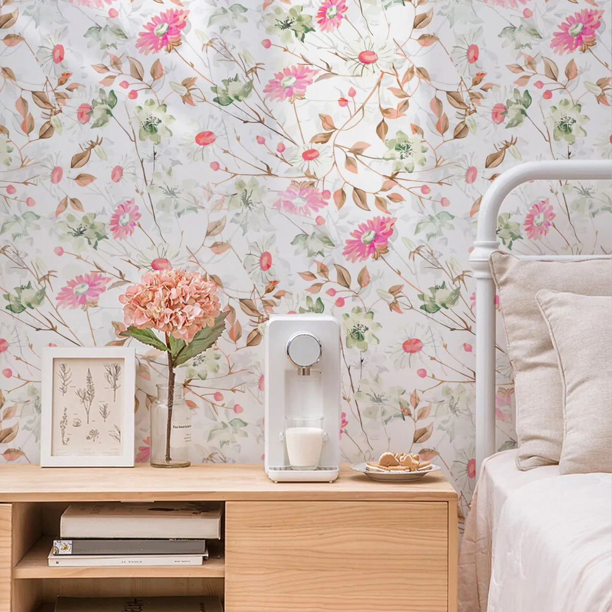 Floral Wallpaper Peel and Stick Pink Daisy Wall Paper Summer Flowers Nursey Room Self Adhesive Contact Paper for Bedroom Cabinet
