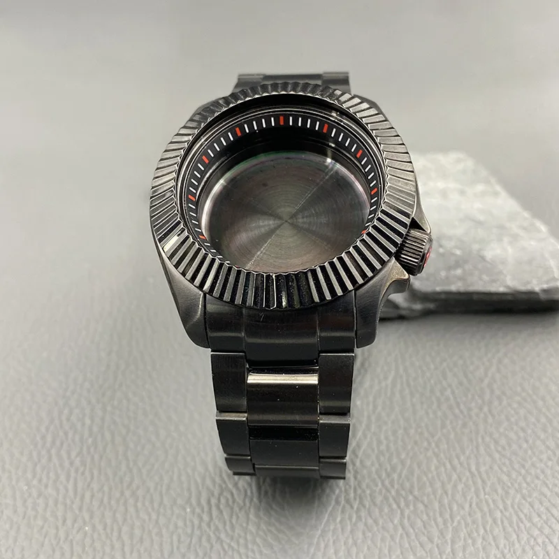 42mm Black SKX007 Watch case and Band Set Crown at 3.8 Fit NH34 NH35 NH36 Movement SRPD Watch Case Curved Strap Kits Custom