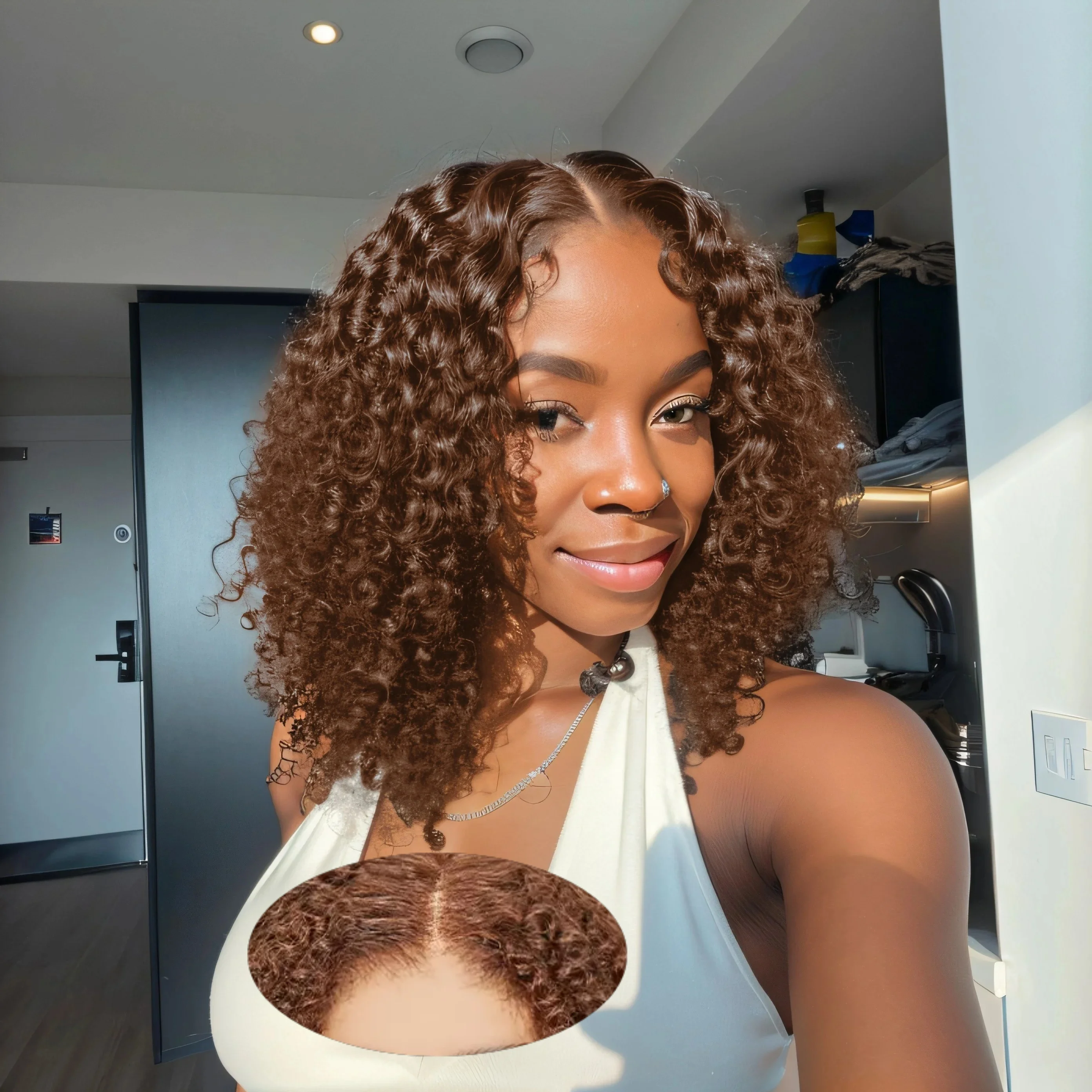 Chocolate Brown Kinky Curly 13x4 Short Bob Lace Front Wig 220% Transparent Lace Wig Virgin Human Hair Medium Brown Curly Wig