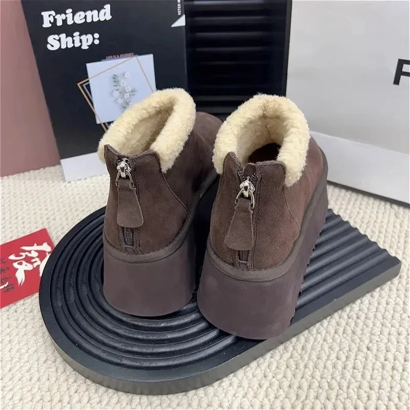 Platform Suede Ankle Snow Boots Women Flats Fur Warm Cotton Shoes Brand High Heels Plush Woman Winter 2025 Trend Botas Mujer