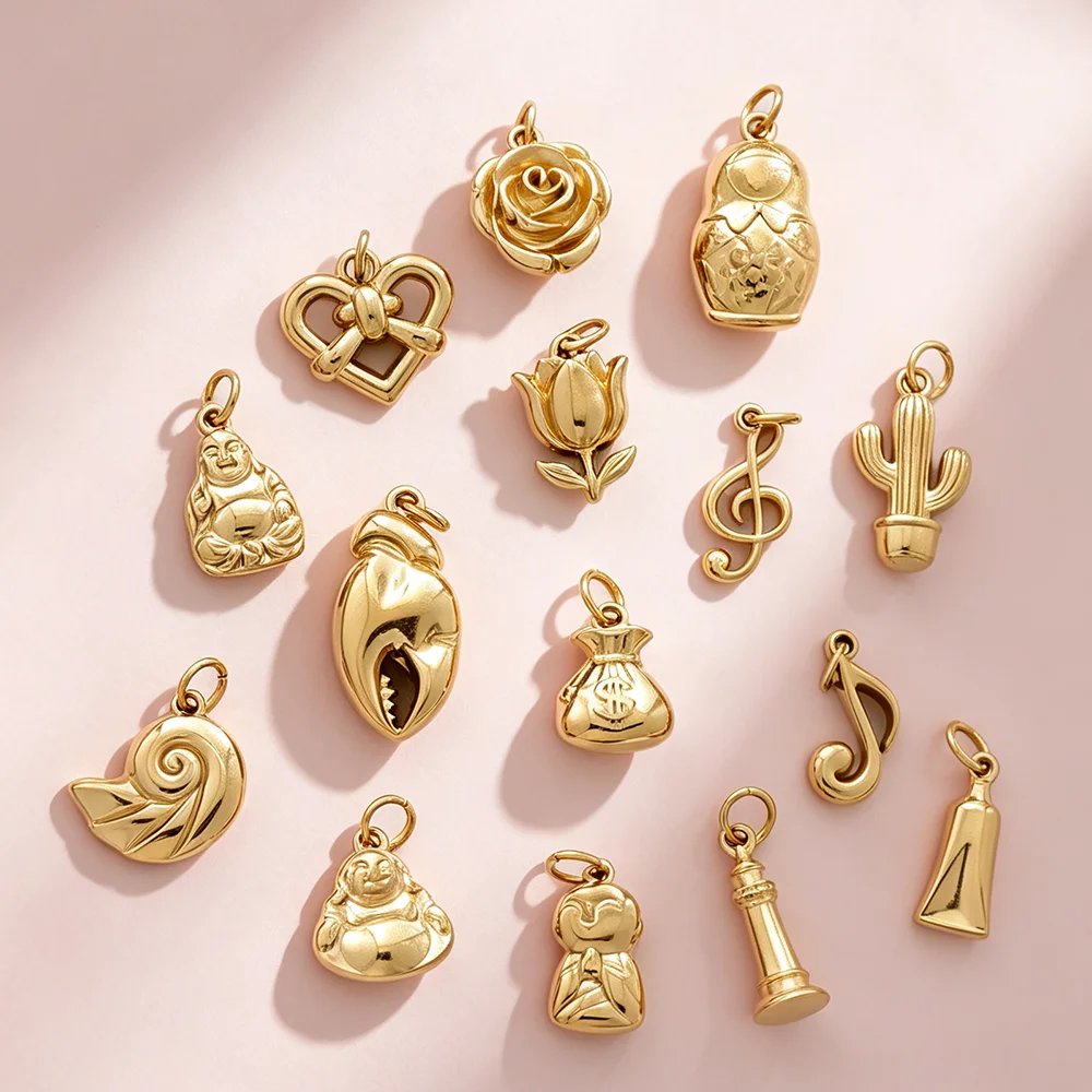 Stainless Steel Vintage Pendant Charms Multi‑Style Buddha Matryoshka Crab Shell Charm for DIY Bracelet Necklace Craft