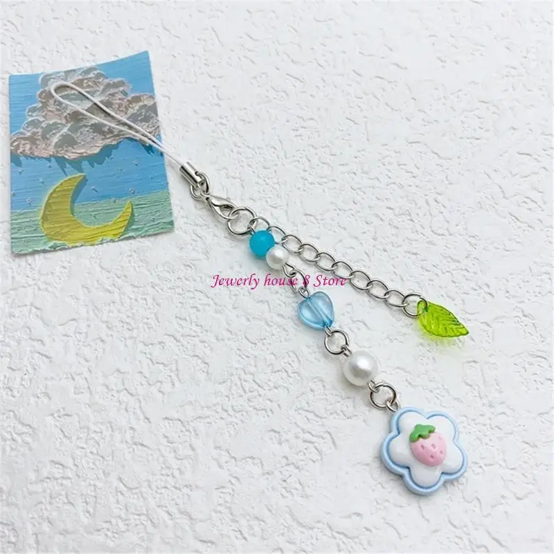 

Fashion Beaded Phone Charm Acrylic Flower Heart for Women Handbag Decoration