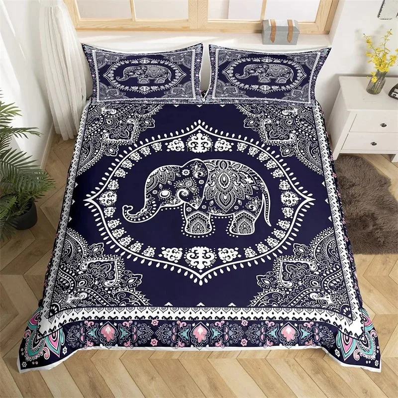 

African Elephant Duvet Cover Exotic Western Animals Bedding Set Microfiber Bohemia Mandala Floral Quilt Cover King Queen Size