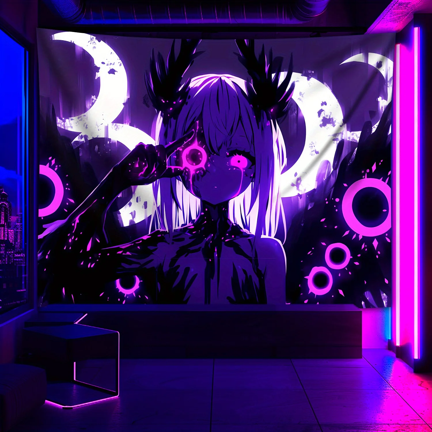 VIKAMA Cyberpunk Devil Girl Tapestry, Cool Atmosphere Wall Hanging for Bedroom Living Room Decor