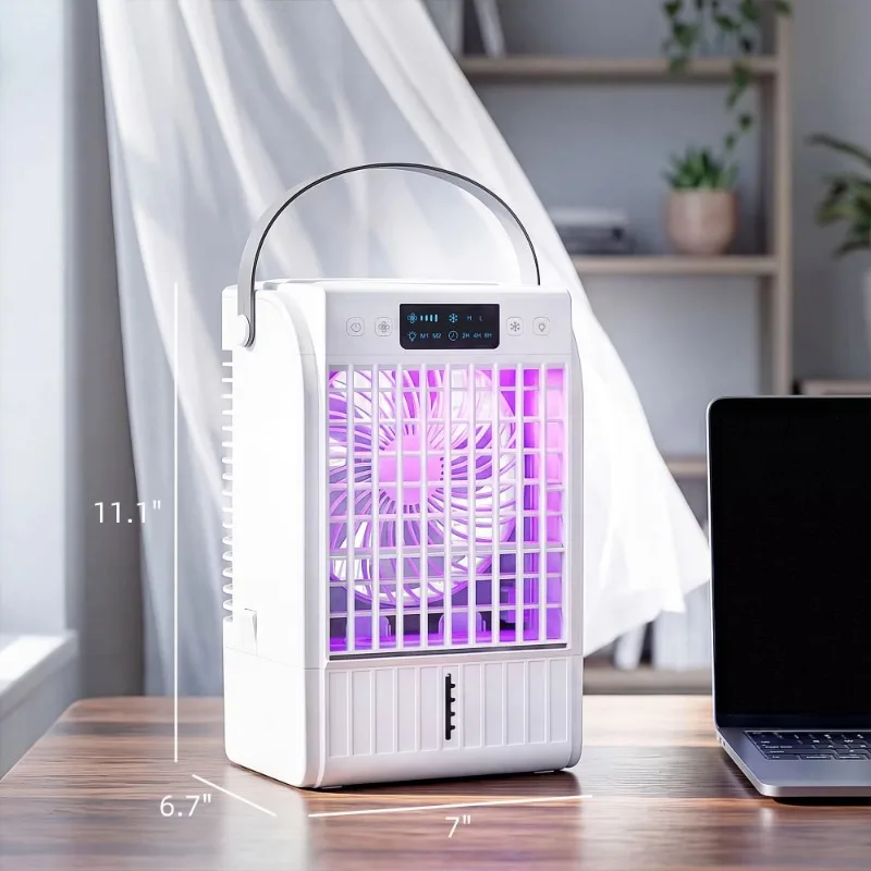 Portable white four-in-one mini air cooler with 4 gears and 2 atomization modes, suitable for home or garage use