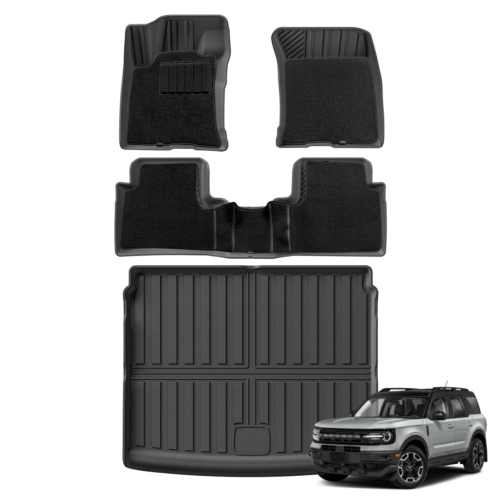 

Для Bronco Sport 2024-2021 TPE 3D автомобильные коврики, подкладка для багажника, черные ковровые подушечки для ног, всепогодные, левый руль