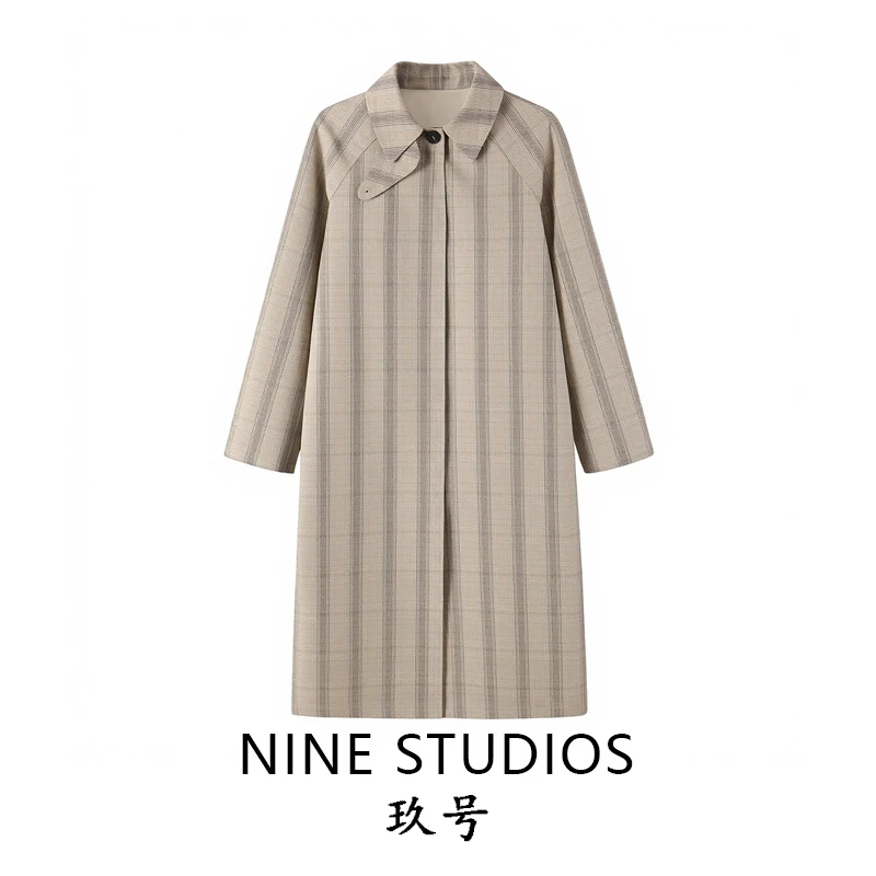 NINE ZAR Women's Plaid Long Coat Loose Casual Lapel Windbreaker Outerwear Winter 2026 Single Button Closure Other Material