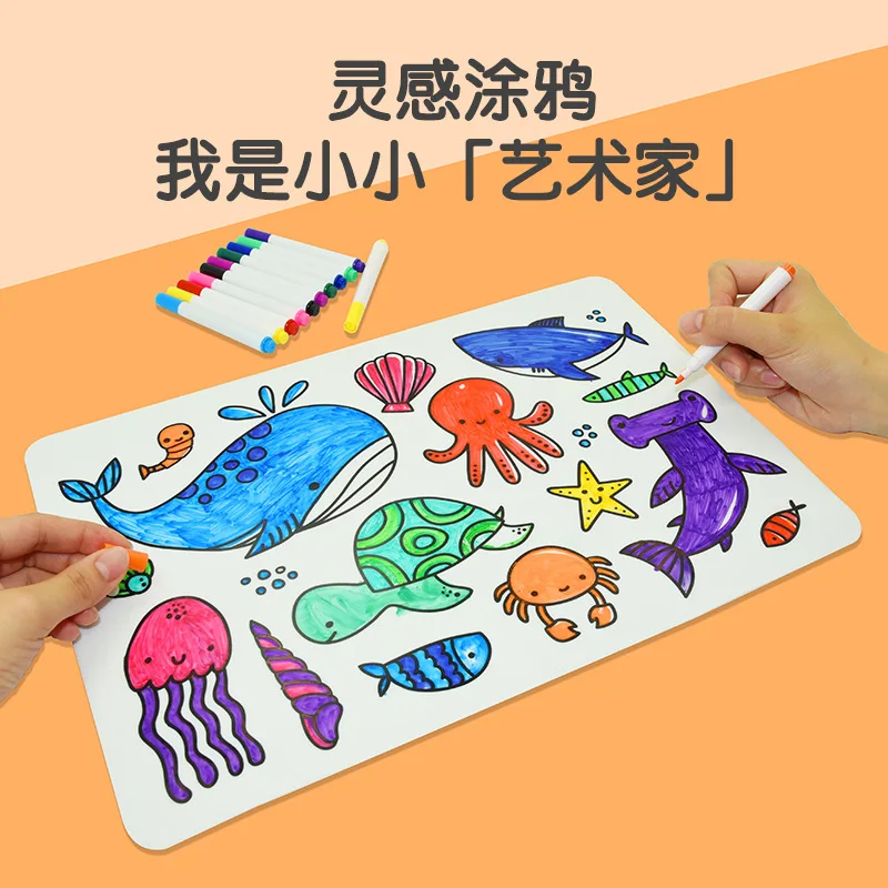 Personalized DIY Color Silicone Baby Placemats Cartoon Pattern Table Placemats Reusable Doodle Drawing Mat Baby Stuff