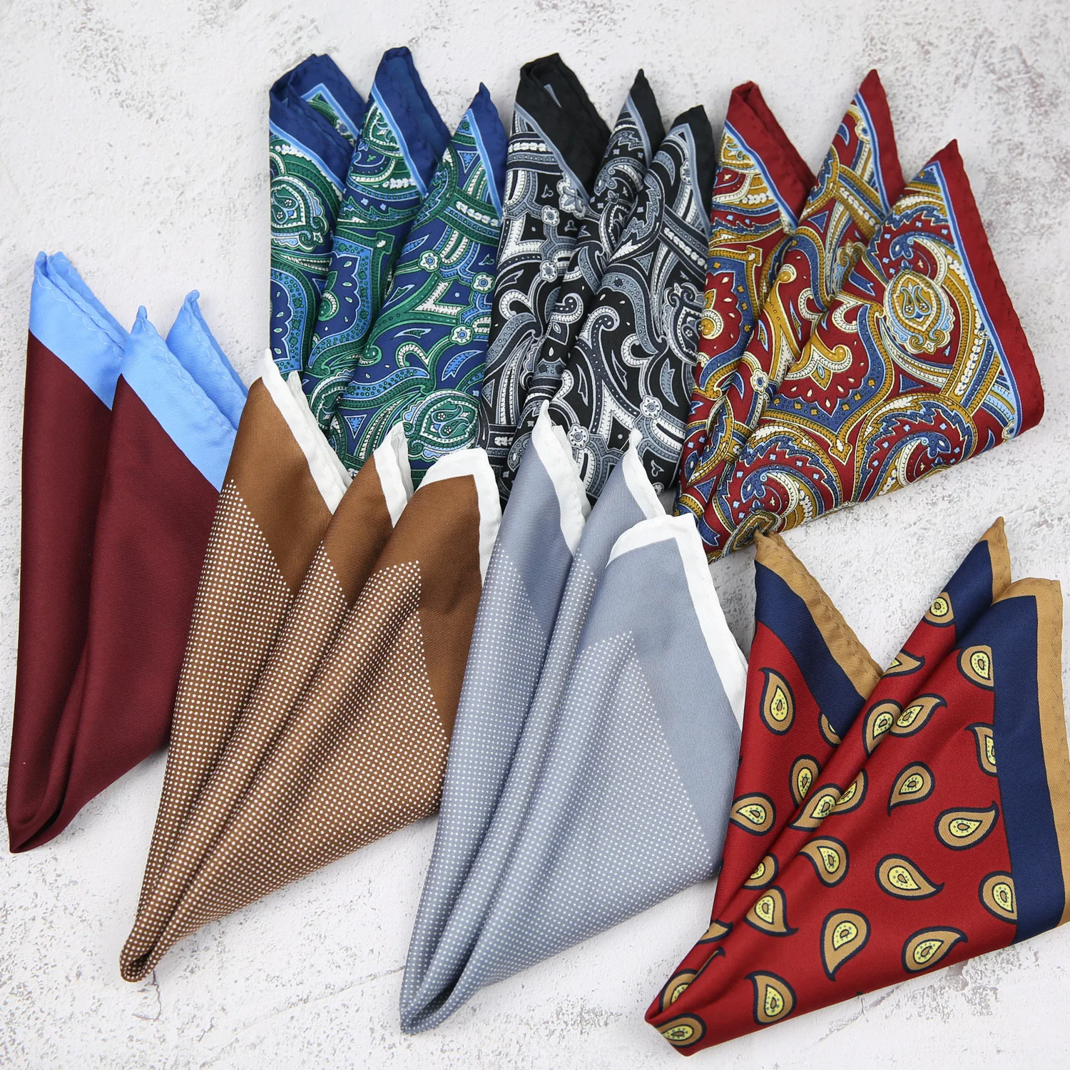 32CM Italian Floral Large Pocket Square Cashew Flower Two Tone Solid Color Handkerchief Fit Gentleman Groom Wedding Party Hanky