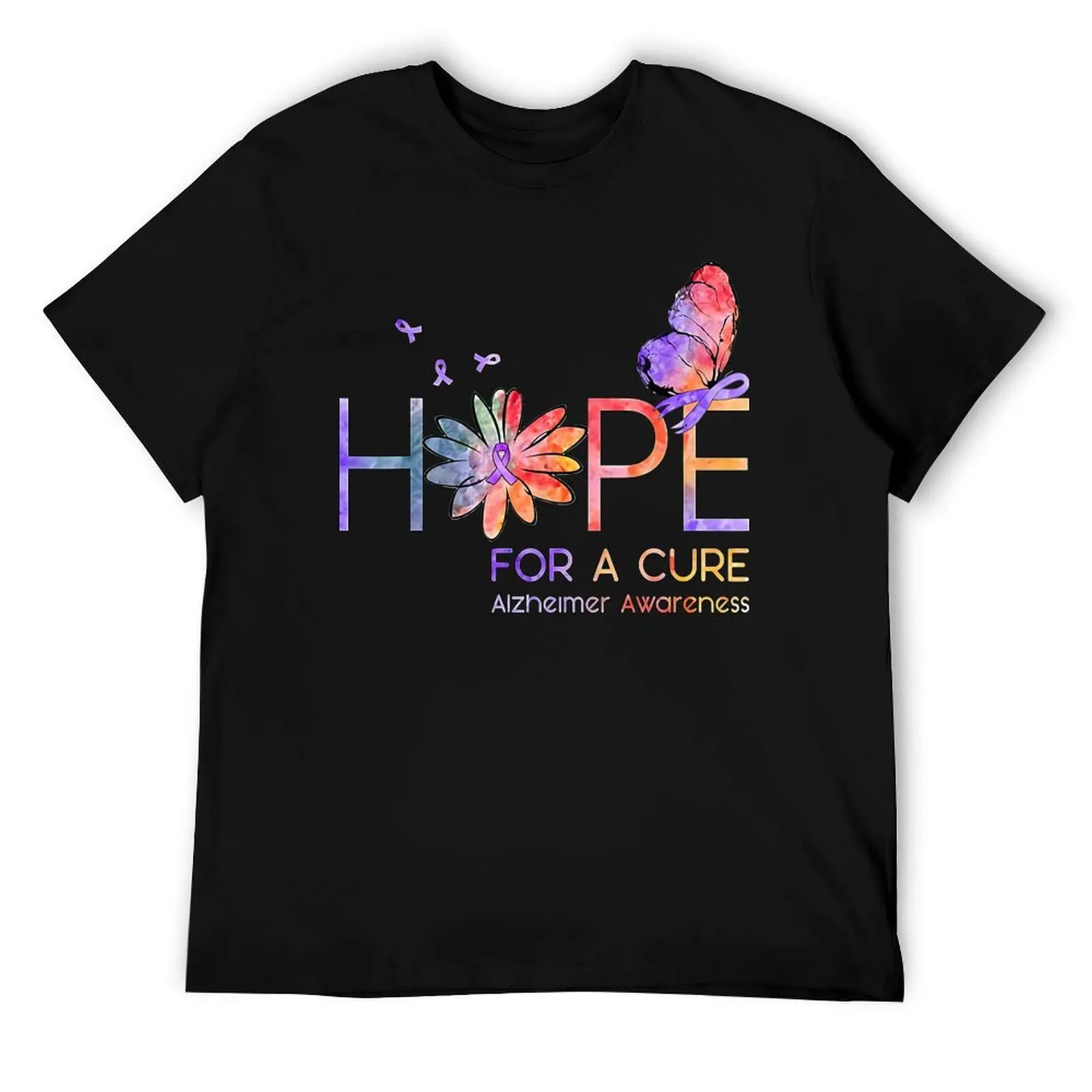 

Alzheimer Awareness Hope For A Cure Alzheimer Awareness Flower Gift T-Shirt cotton tshirt 100% T-Shirt
