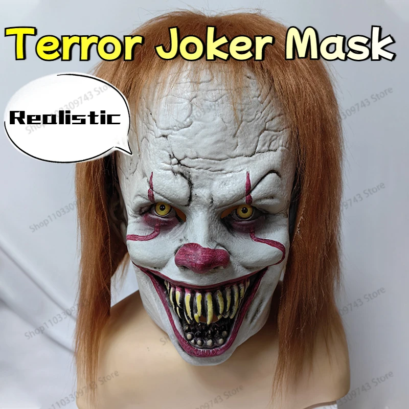 

New Terror Clown Realistic Mask Headset Halloween European and American New Clown Latex Party Mask Trick Props