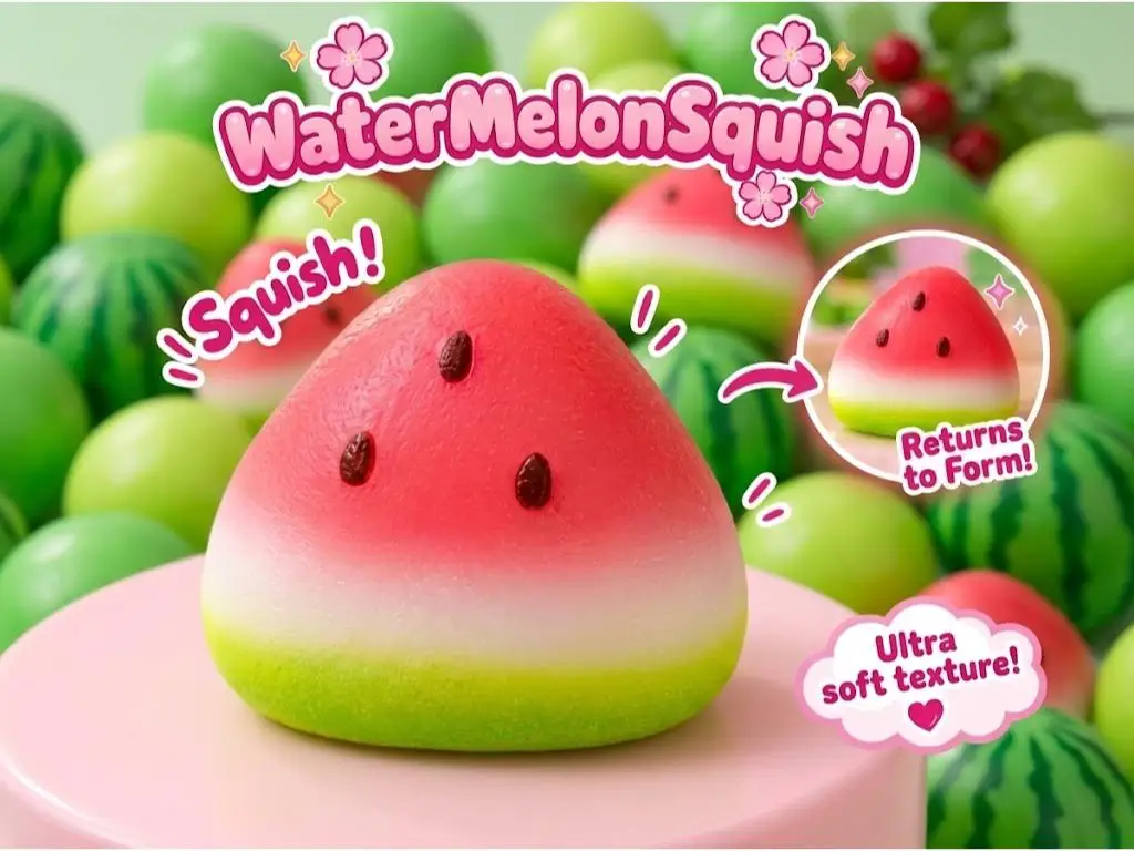 Gradient Watermelon Slice PU Slow Rebound Squishy Toy Ultra Soft Realistic Fruit Squeeze Fidget Toy Stress Relief Desktop