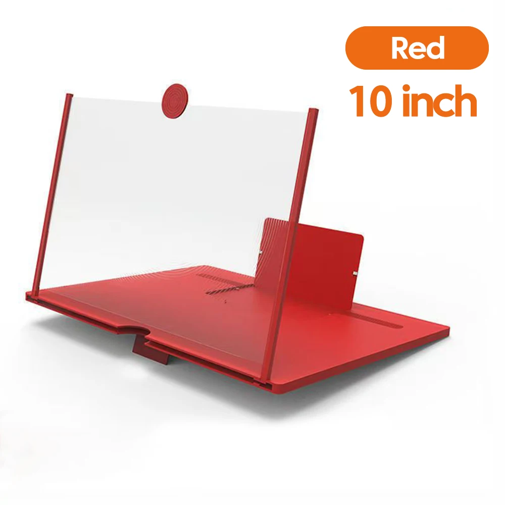 Red 10-Inch Ultra-Clear Portable Retractable HD Mobile Phone Screen Magnifier - Eye Protection Fresnel Lens Projector, with Built-in Phone Holder & Adjustable Base