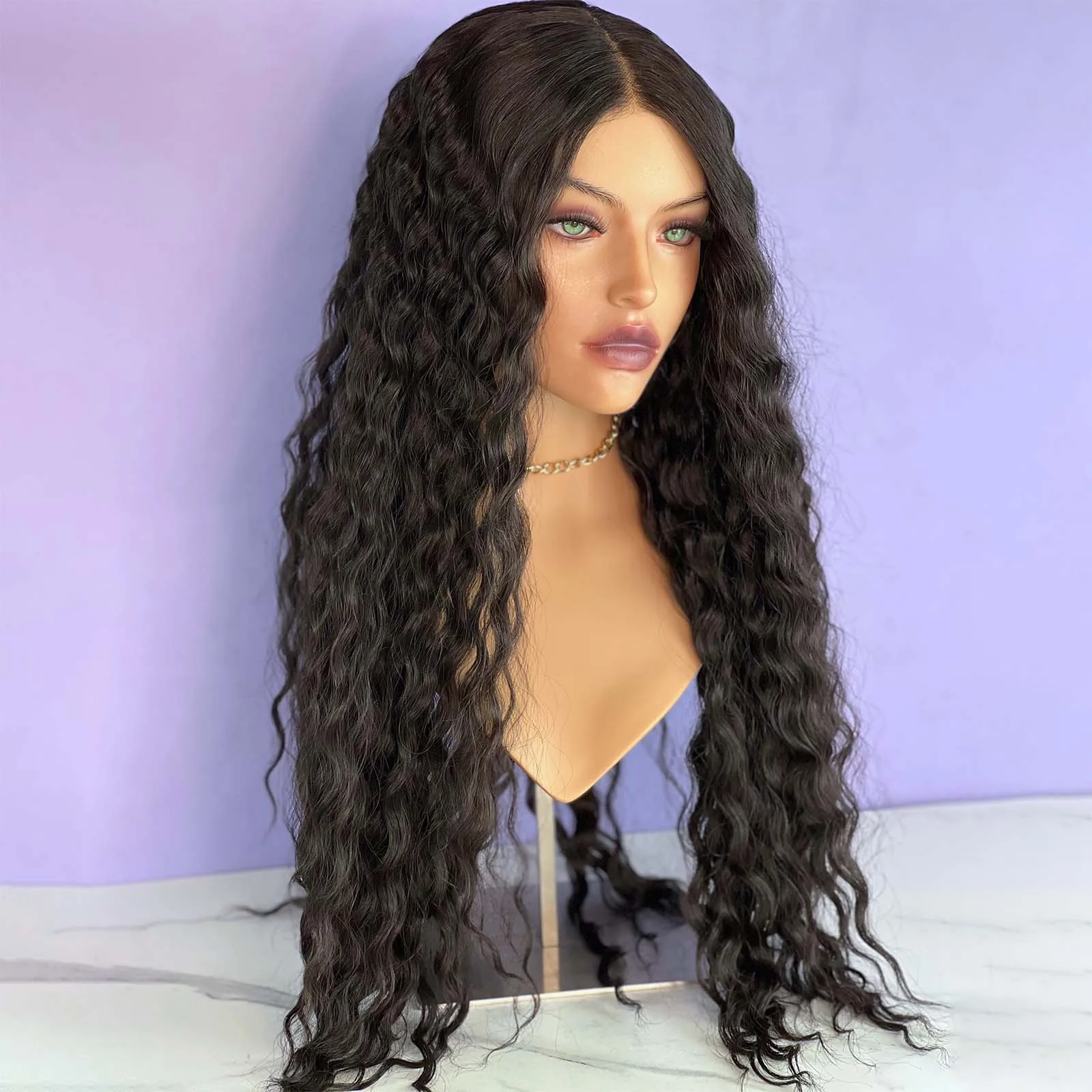 Jet Black Wig Deep Curly Lace Wig Synthetic Hair Lace Front Wig Natural Long Black Colored Lace Front Wigs for Women Party