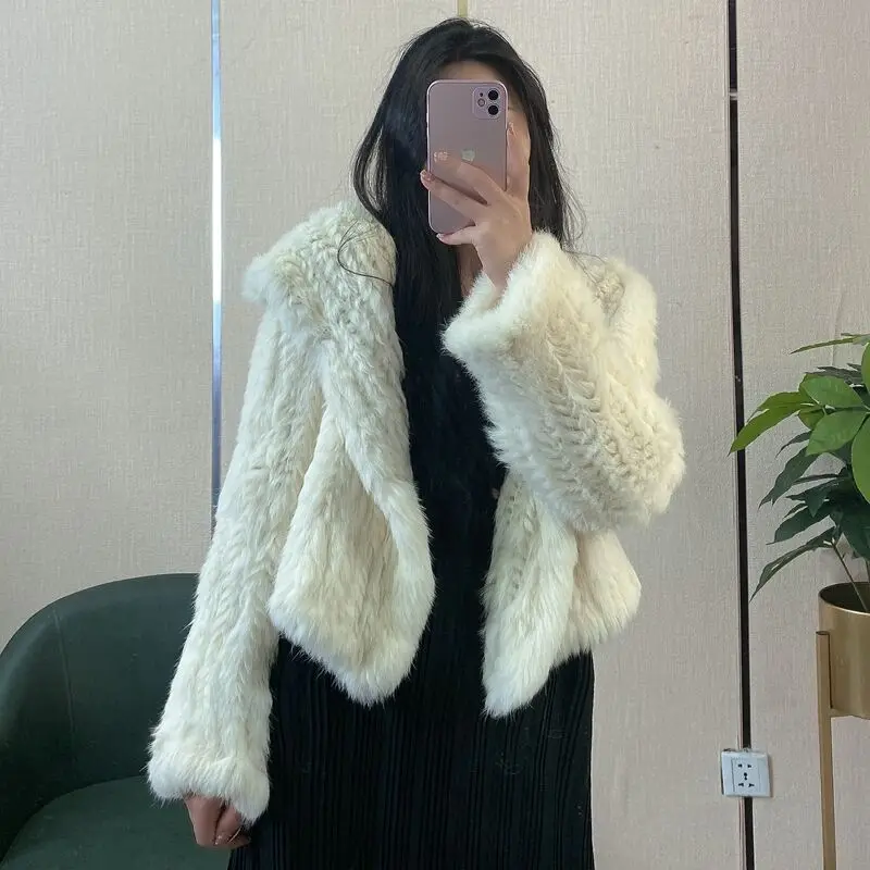 

Real Fur Coat for Women Genuine Natural Rex Rabbit Fur Coat with Fur Hood Lady Fashion Jacket Outerwear Custom Any Size