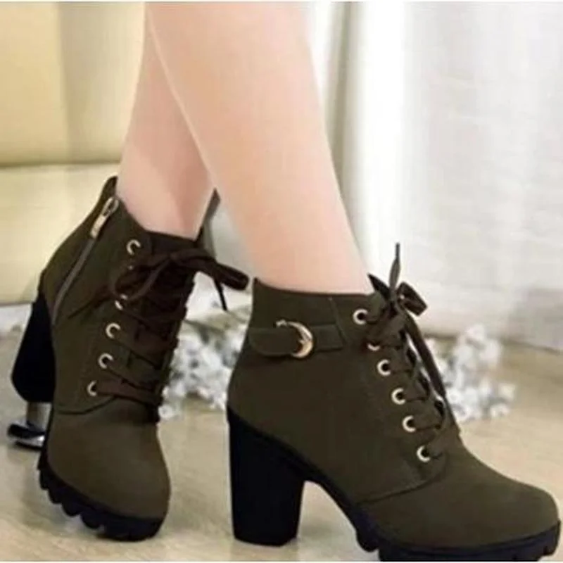 2024 New spring Winter Women Pumps Boots High Quality Lace-up European Ladies shoes PU high heels Boots Fast delivery