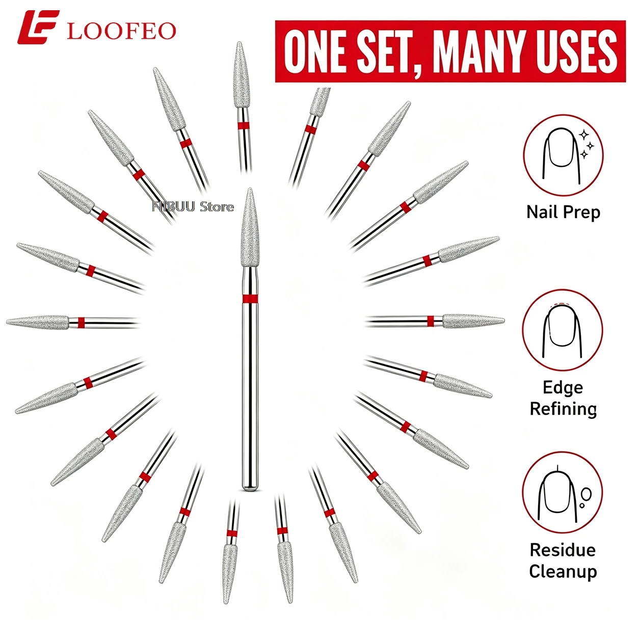 15Pcs Diamond Nail Drill Bits 2.35mm Universal Shank Bullet Shape Fine Grit For Cuticle Sidewall Detail Work Manicure Tool