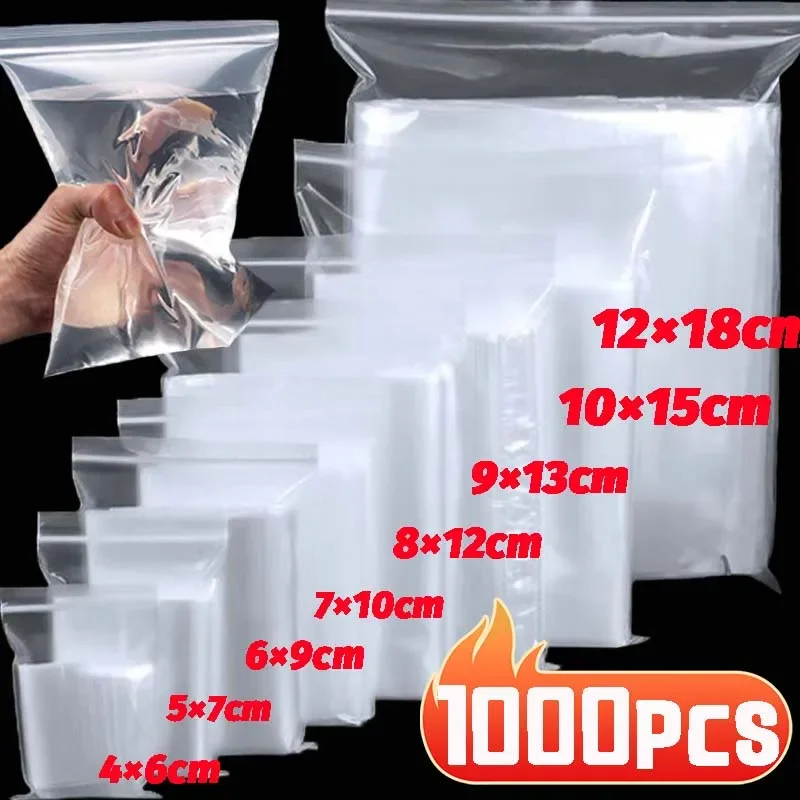 100/1000Pcs Clear Sealed Bags Thicken Plastic Storage Pouch for Small Jewelry Foods Packing Reclosable Zippers Sealing Pouches