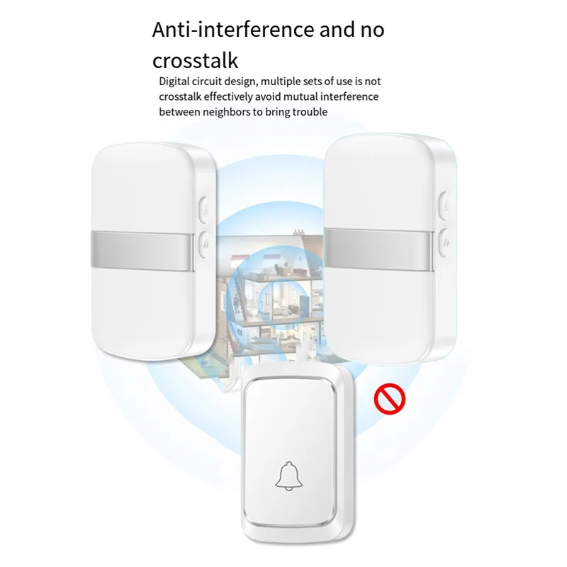 ABKI-беспроводной домашний умный дверной звонок, тип батареи, дверной звонок, 60 песен, напоминание о вызове, светодиодная вспышка, домашняя сигнализация