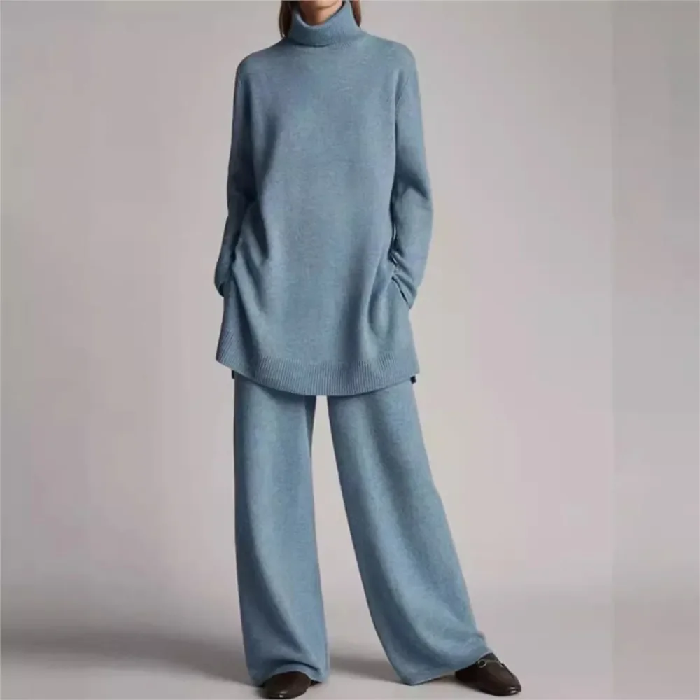 

CPSYMYM Autumn And Winter New For Women's High Neck Knitted Pants Women's Casual Pocket Retro Loose Female Office Knitting 2 Pie