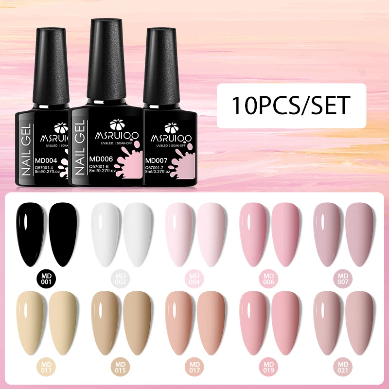 MSRUIOO, 10 Uds., juego de esmalte de uñas en Gel, suministros para uñas, colorido, rosa, rojo, desnudo, colorido, Nail Art, uñas en Gel, Kits de manicura de larga duración