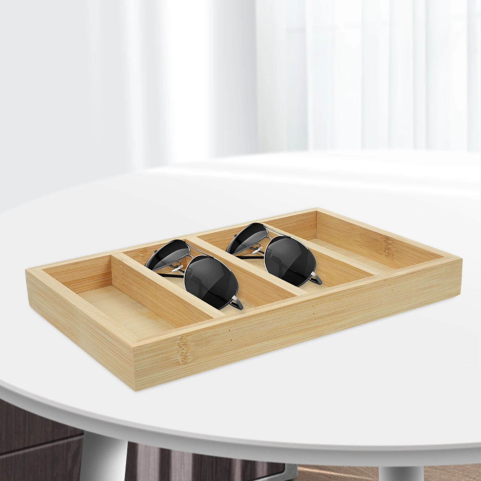 

Bamboo Glasses ganizer Tray Multiple Compartments for Sunglasses Storage Display St Holder Home Retail Solution Compact Size