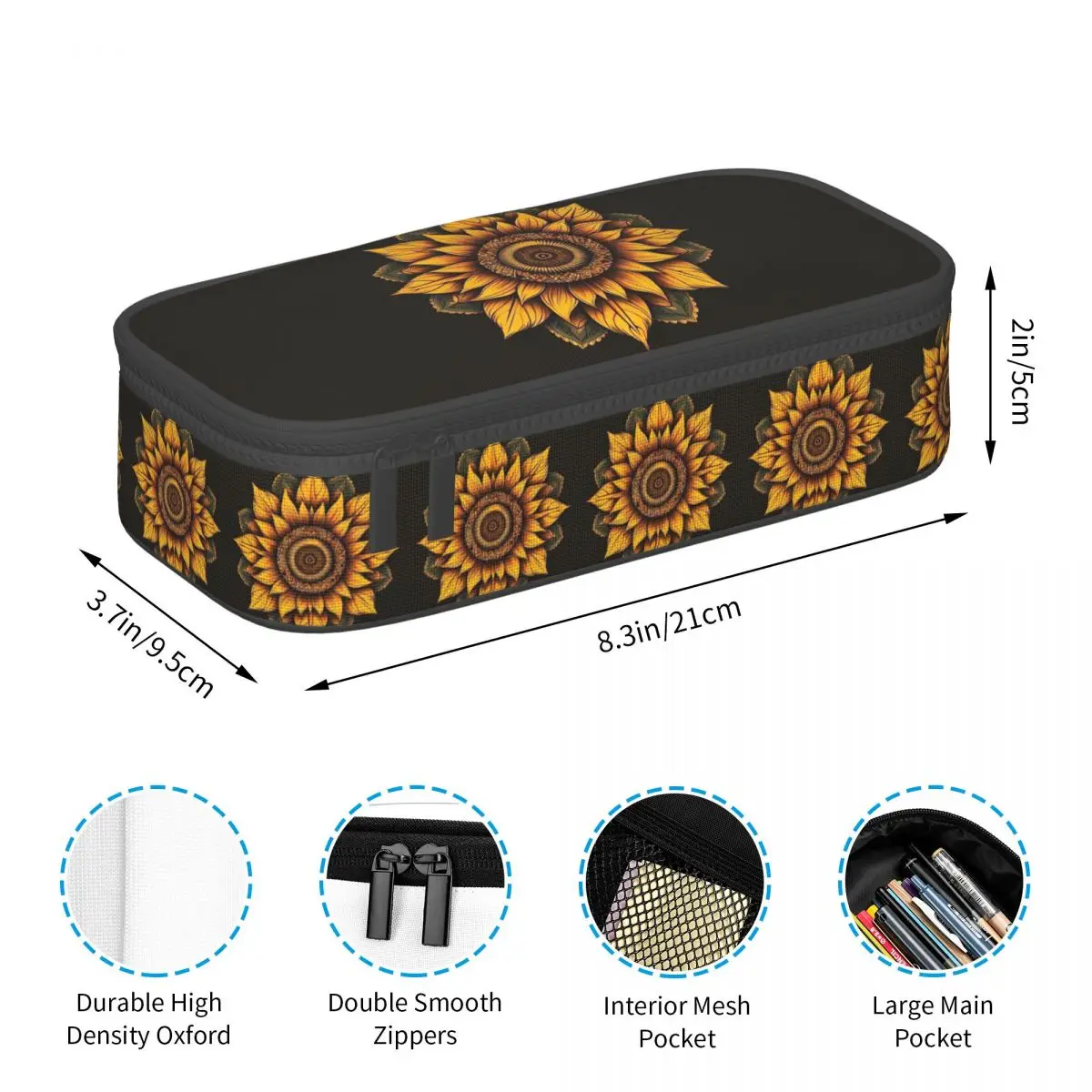 Vibrant Yellow Sunflower Petals Pencil Case for Boys Girls Gifts Pen Box Pencil Bag Stationery Supplies Pen Holder Bag