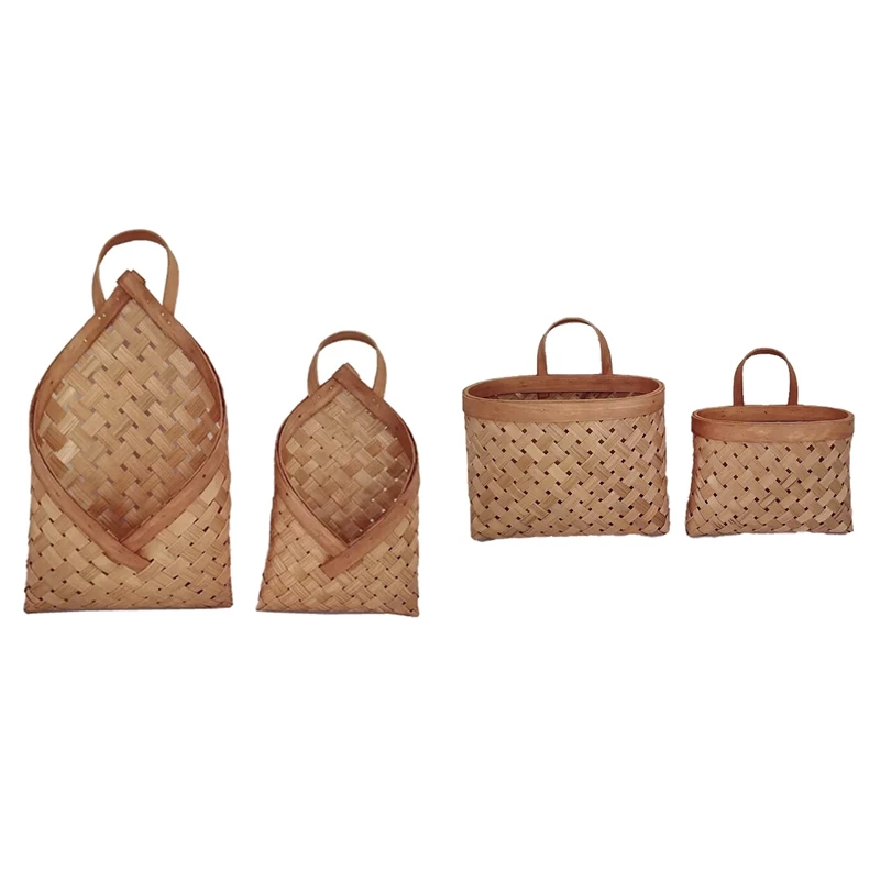 

Best-Handmade Woven Hanging Basket Kitchen Fruit and Vegetable Storage Natural Bamboo Woven Flower Pot Home Wall Decor