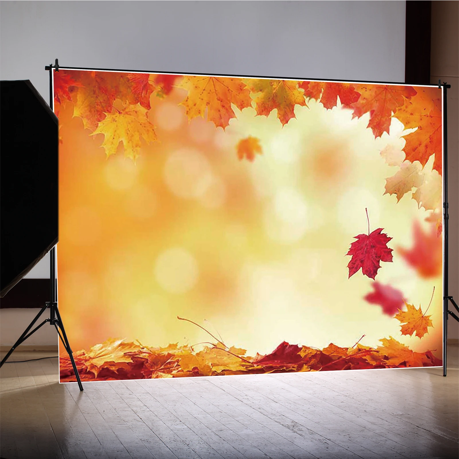 MOON.QG الخريف الشكر الخريف التصوير خوخه أوراق القيقب الذهبي بريق ضوء لامع المنتج صورة خلفية خلفية