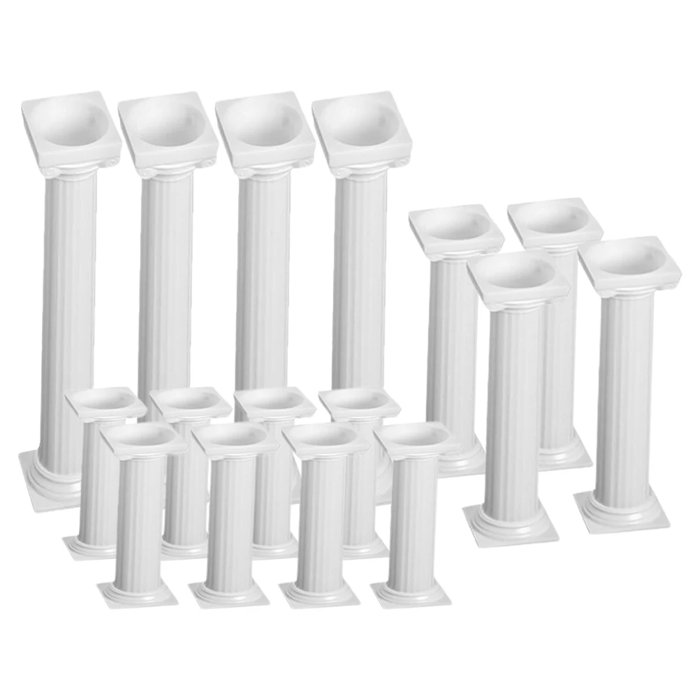 

16pcs Cake Support Columns 4x12 5cm 4x17cm 8x7 5cm Strong Display Stand Decorative Pillars for Wedding Birthday Party Cake Tier