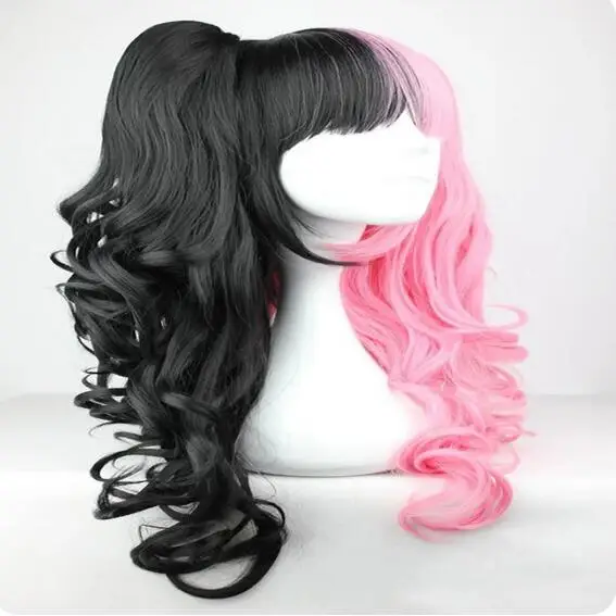 Synthetic Hair Pink And Black 70cm Classical Anime Wavy Curly Braided Lolita Cosplay Wig