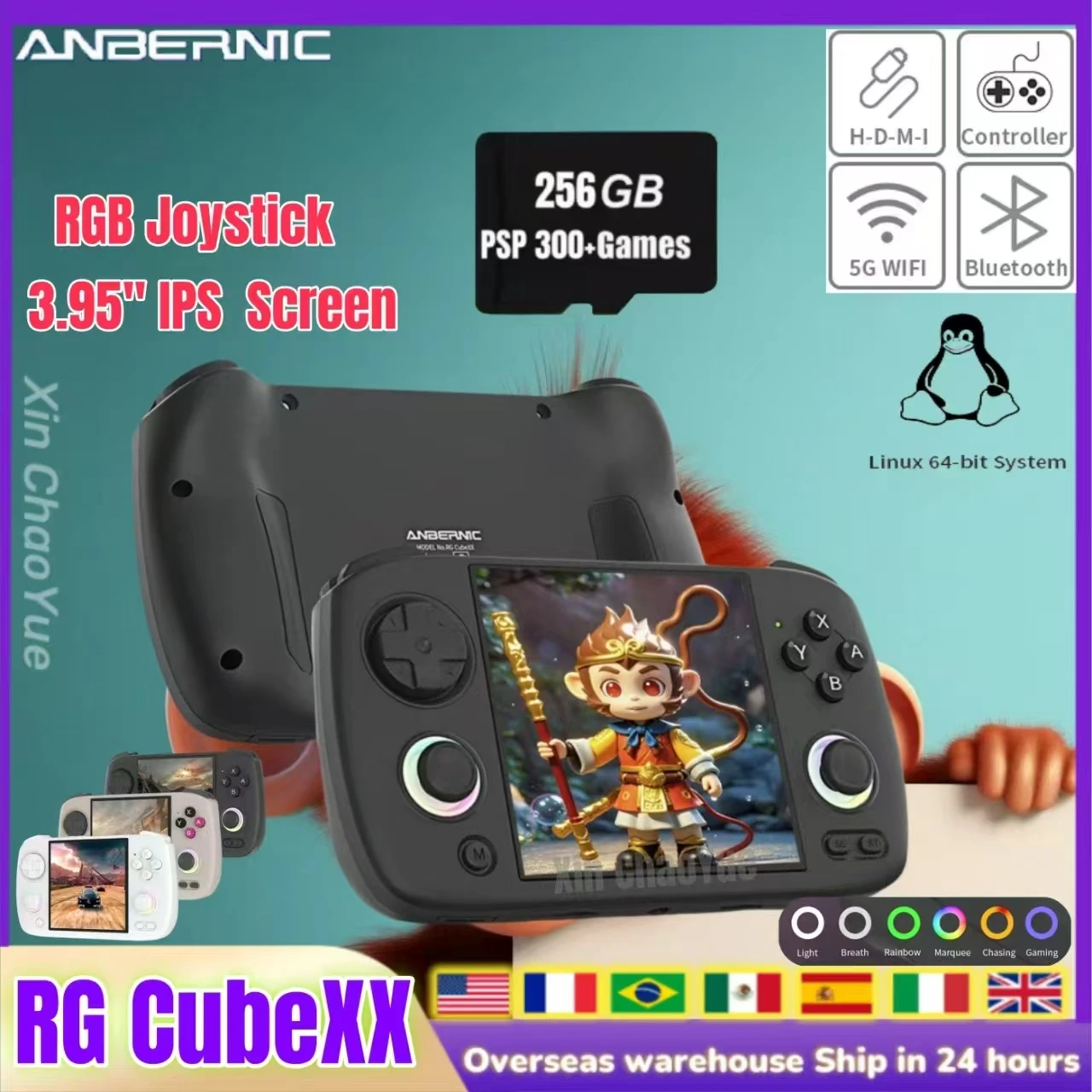 

ANBERNIC RG CubeXX Retro Handheld Games Console 3.95 Inch IPS Screen Linux RGB Joystick HD Video Gaming Player PSP RG Cube XX