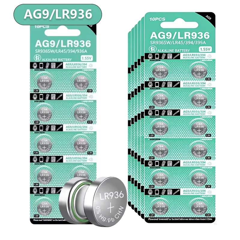 

AG9 LR936 Button Cell Battery SR936SW 394 394A L936F 1.5V Alkaline for Calculator Thermometer Toy Watch Battery Carded 10-200PCS