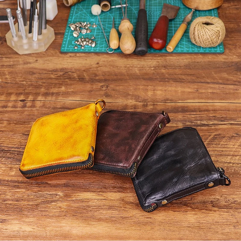 

Men's short genuine leather wallet, three-fold large-capacity multi-functional coin purse, zipper women's wallet