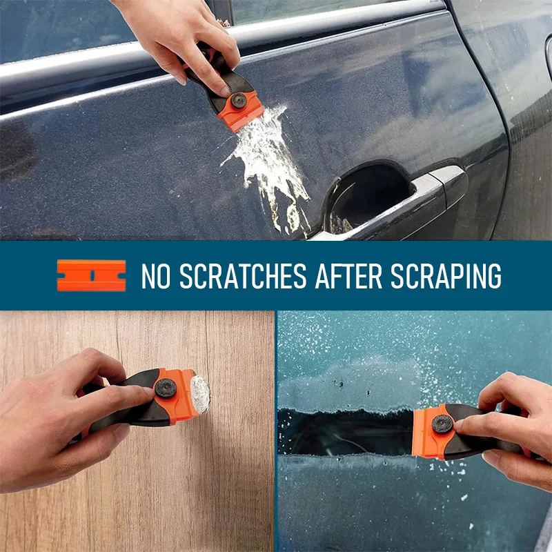 Non Scratch Auto Glass Cleaning Scraper - for Car Windows Stickers & Oven/Hob, Metal+Plastic Blades