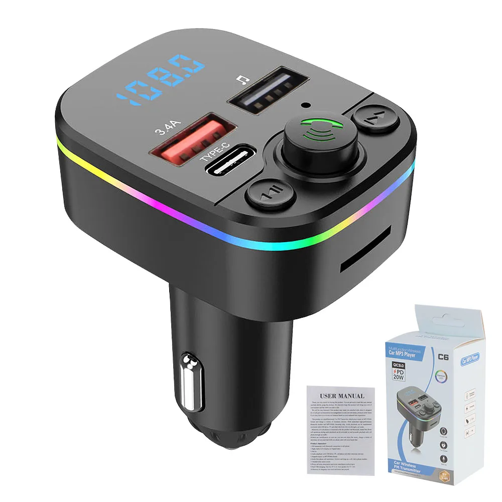 And With Play MP3 Modulator Handsfree Ambient Wireless FM Radio Kit Fast Colorful Charger Bluetooth 5.0 Car FM Transmitter