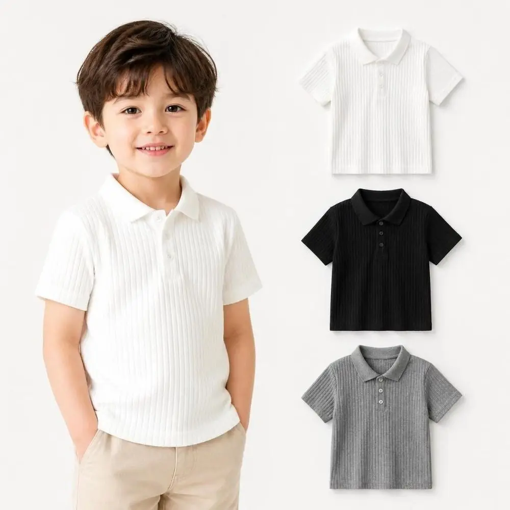 Fashionable Casual Short Sleeve T-Shirt Slim Fit Breathable Lapel Collared Tees Solid Color Ribbed Slim Tops for