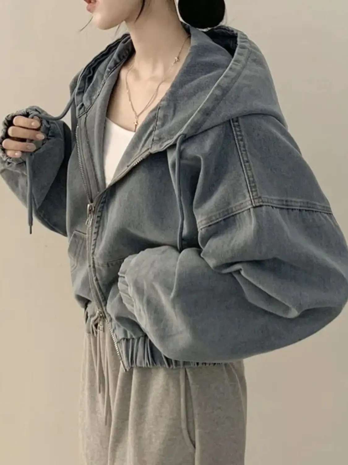 Denim Jackets Women Hooded Spring Autumn Solid Korean Fashion Chaquetas Vintage Loose Zipper Ropa De Mujer Tops Coat
