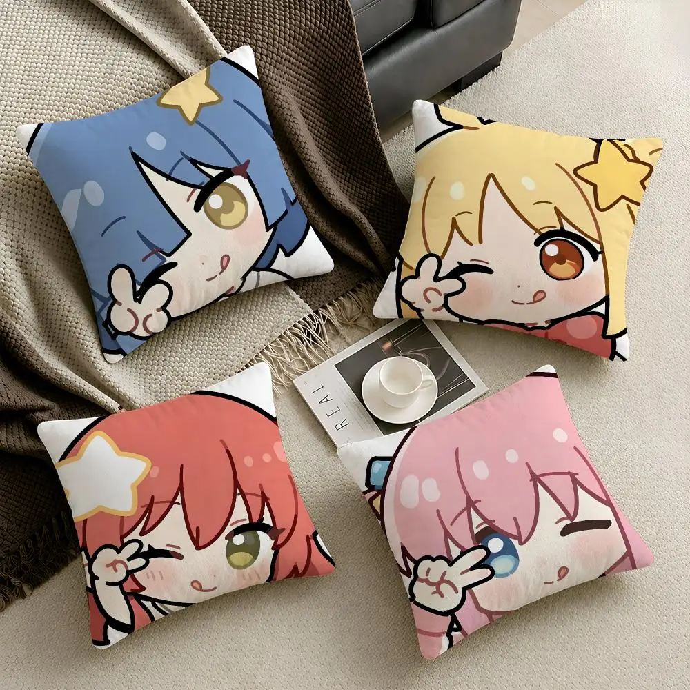 Anime Bocchi The Rock Music Cushion Cover  Throw Pillow Soft Short Plush Cozy Durable Colorfast For Sofa Bedroom Home Decor Gift