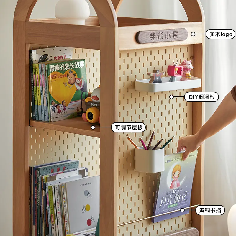 Turn around, bookshelf All solid wood rotating bookshelf 360-degree children's reading picture book shelf storage floor