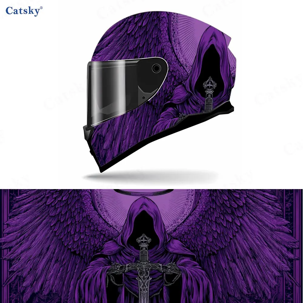 

Personalized Purple Winged Reaper Motorcycle Helmet Decal, Waterproof Self-adhesive Helmet Vinyl Wraps Sticker, Cool DIY Graffit