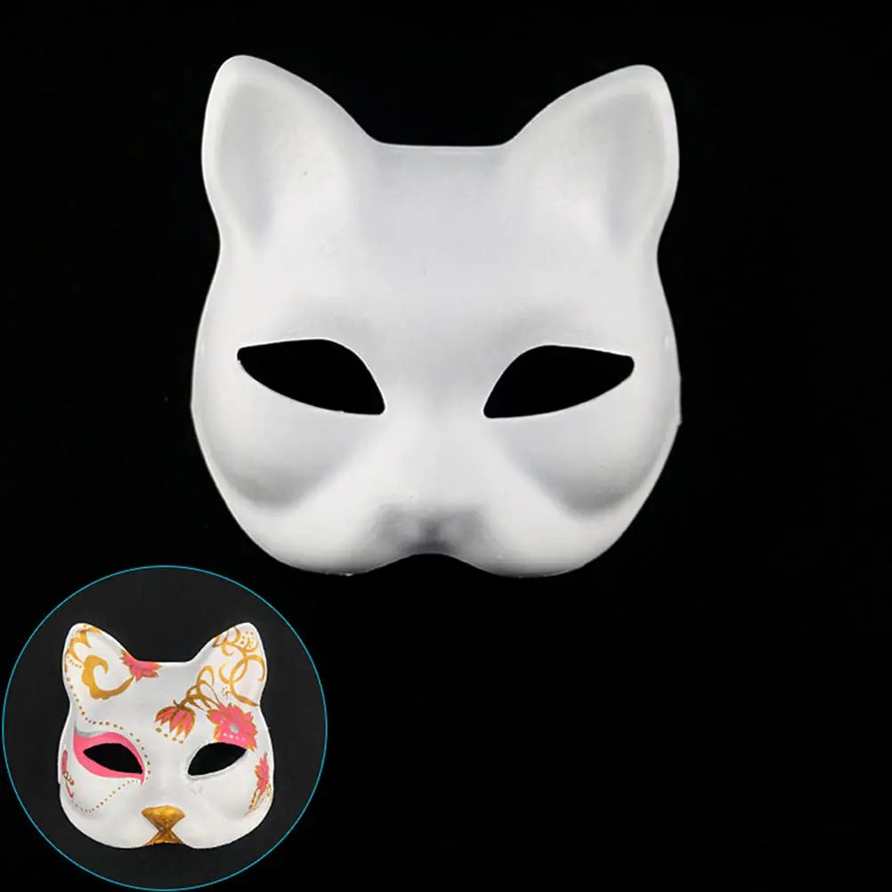 Therian Masks White Cat Masks Blank DIY Halloween Mask Animal Half Facemasks Masquerade Cosplay Party