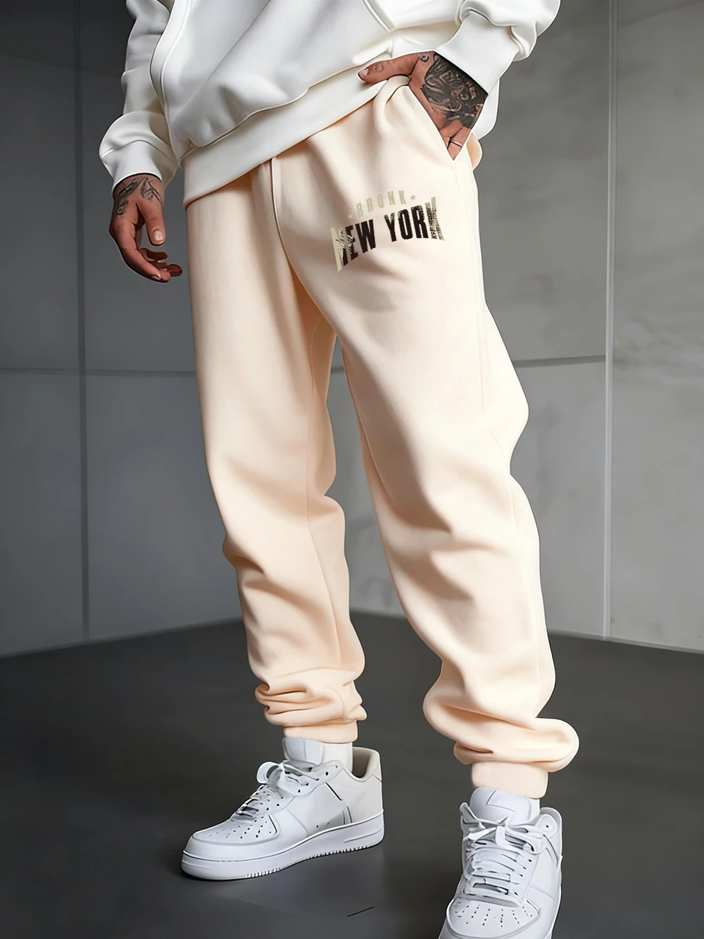 

New York City Urban Street Printing Sweatpants Men'S Winter Trousers All-Match Fleece Pocket Jogger Pants Basic Men Clothing