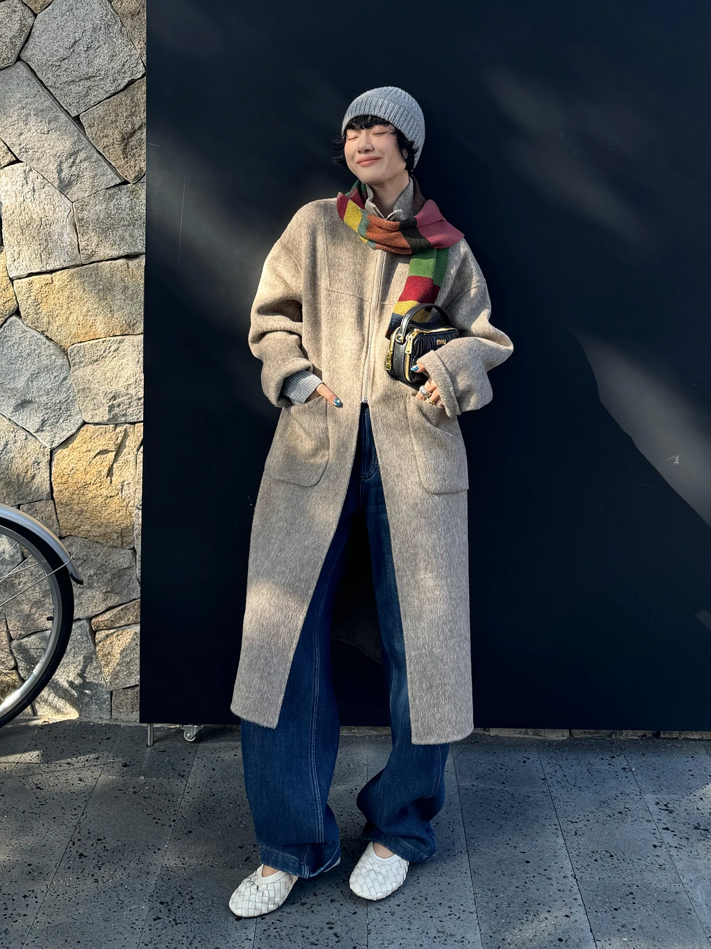 

Buue Chic Woolen Coat Women's Loose Fit Korean Sle Winter Outerwear Casual Sle 00% Wool Zipper Closure No Hat