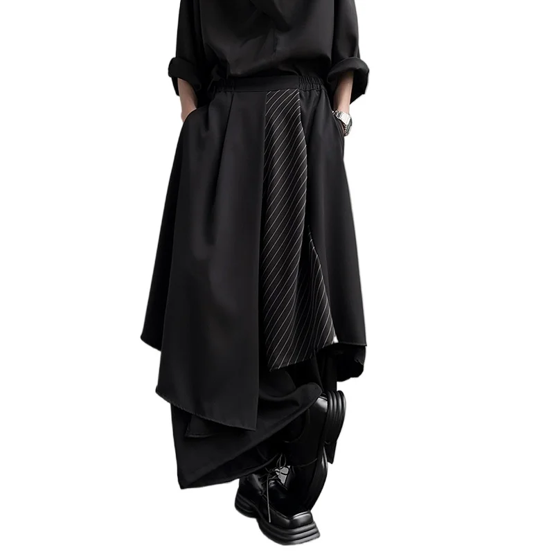

Casual Men's Wide-Leg Pants Unique Janpanese Harajuku Black Samurai Asymmetric Trousers Unisex Streetwear Hakama Clothing