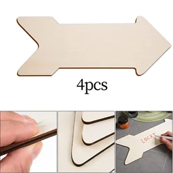 4x Unfinished Wood Sign Wooden Slices Writing Tag Blank Wooden Arrows Plaque for Garden Restaurant Street Sign Address Plaque