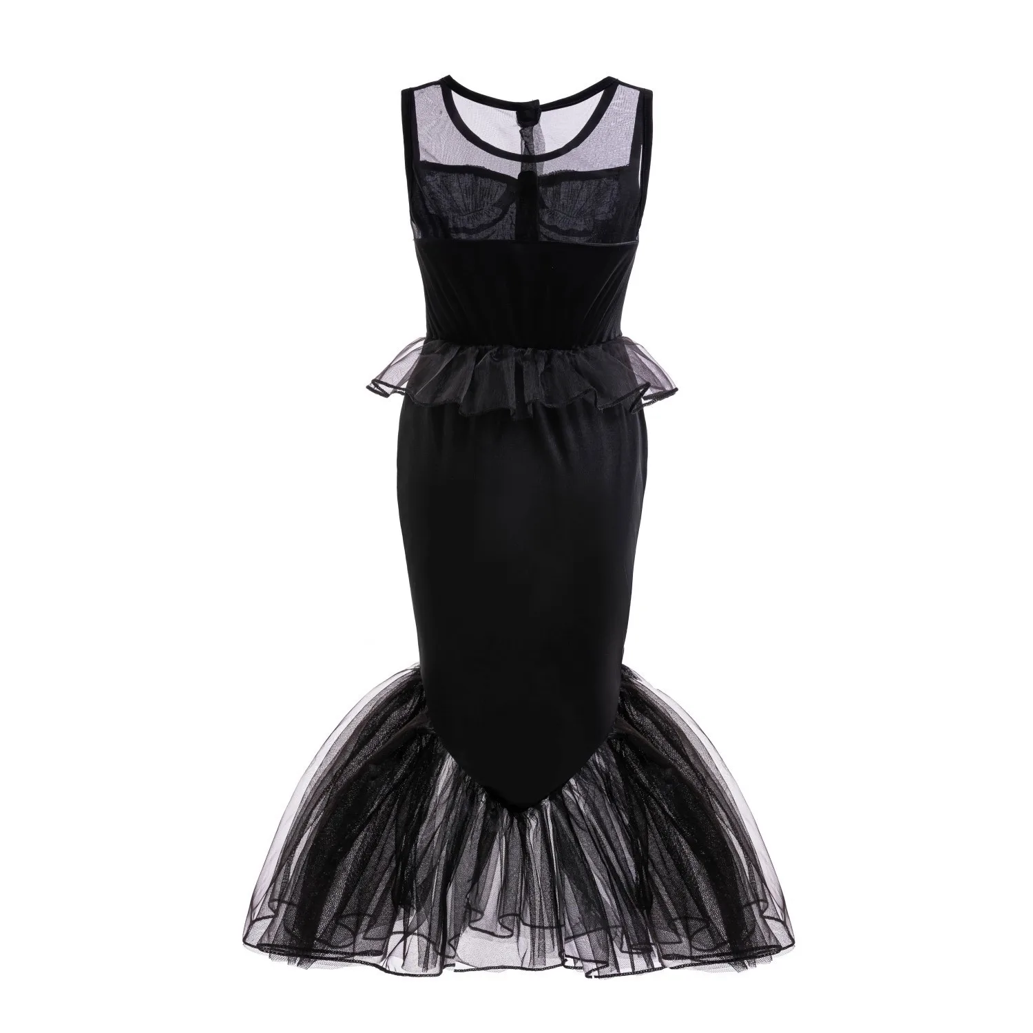 عيد الميلاد وعطلة الهالوين هيكل عظمي جديد ليتل ميرميد أسود بدون أكمام فستان الأميرة ارييل هيكل عظمي مجموعة فستان ذيل السمكة