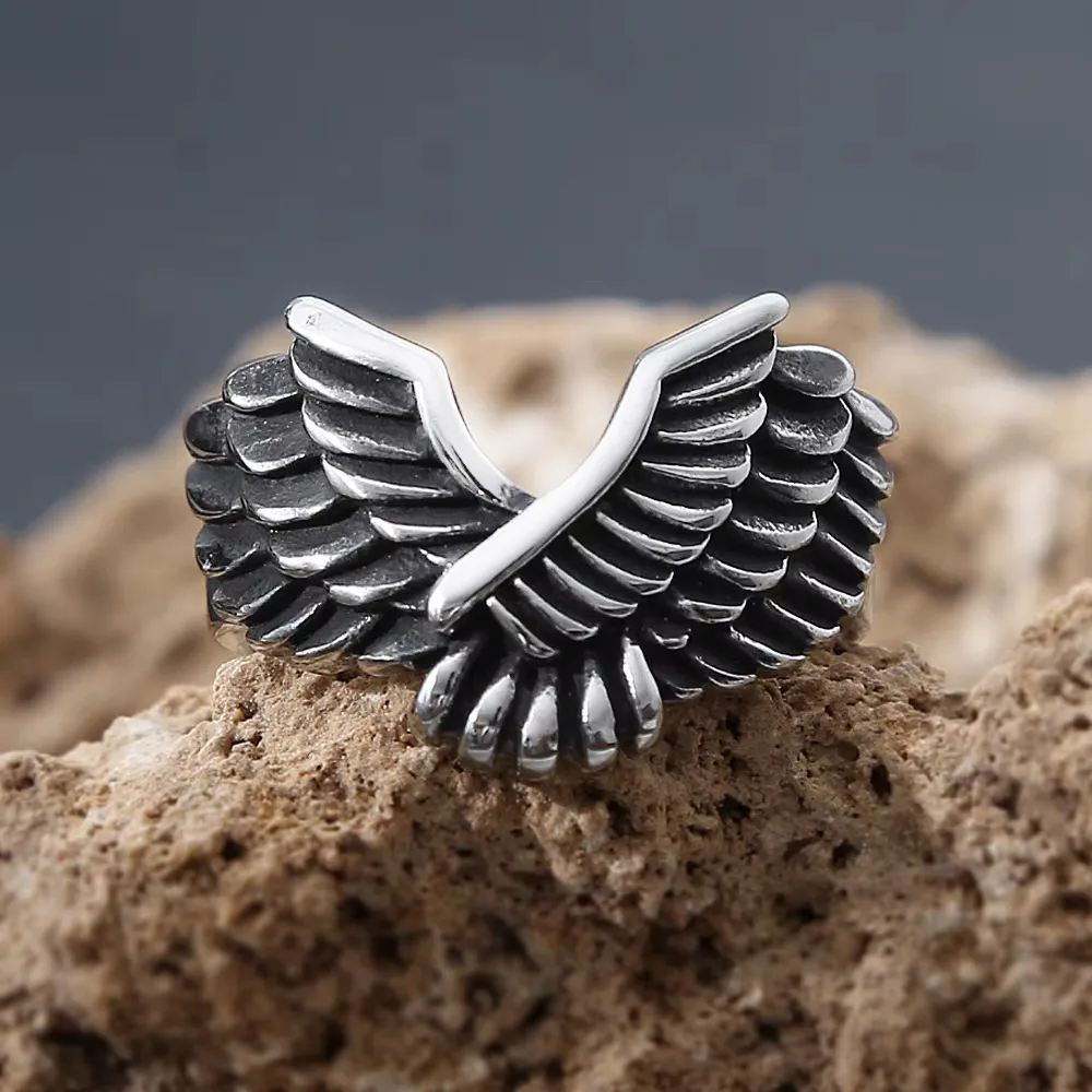 Minimal Gothic Archangel Wing Ring Stainless Steel Faith Freedom Amulet For Men Women Exclusive Streetwear Trendy Accessories