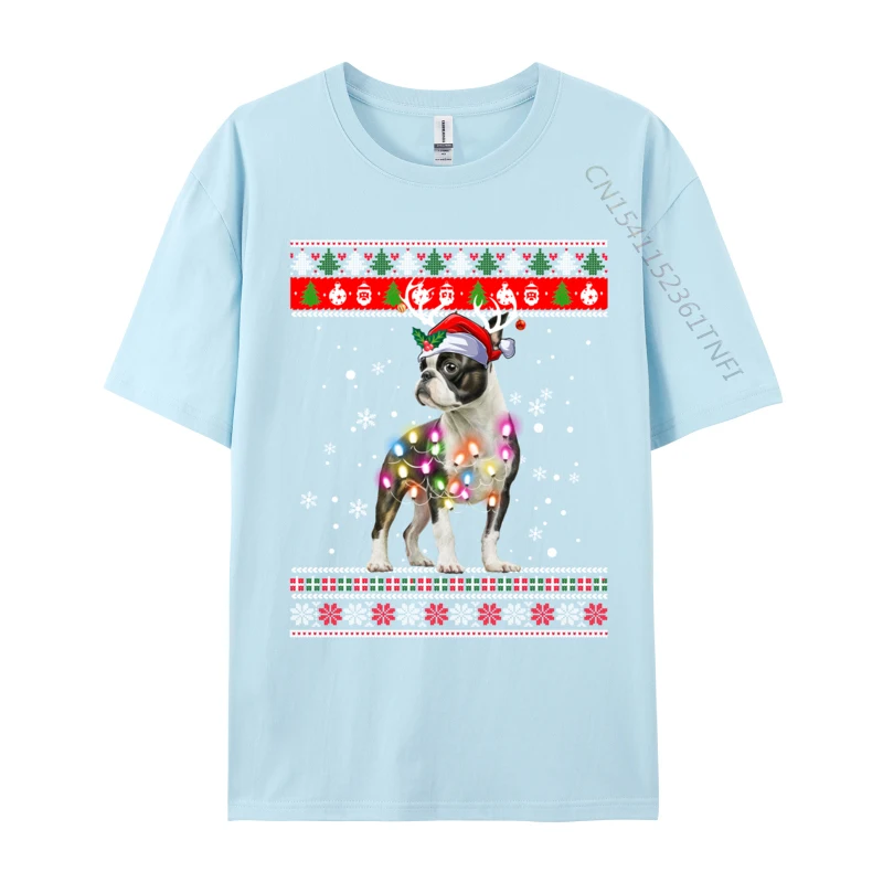 Ugly Sweater Christmas Boston Terrier Dog Puppy Xmas Pajama T-Shirts Tops Tees Newest Round Collar Cotton Fabric Man T Shirt